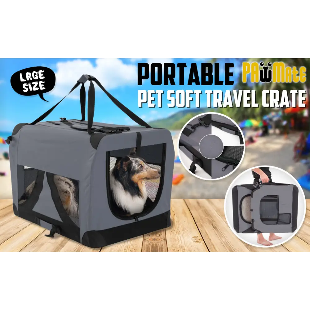 Portable Soft Dog Cage Crate Carrier L GREY - Pet Care > Dog Supplies > Dog Playpens & Gates
