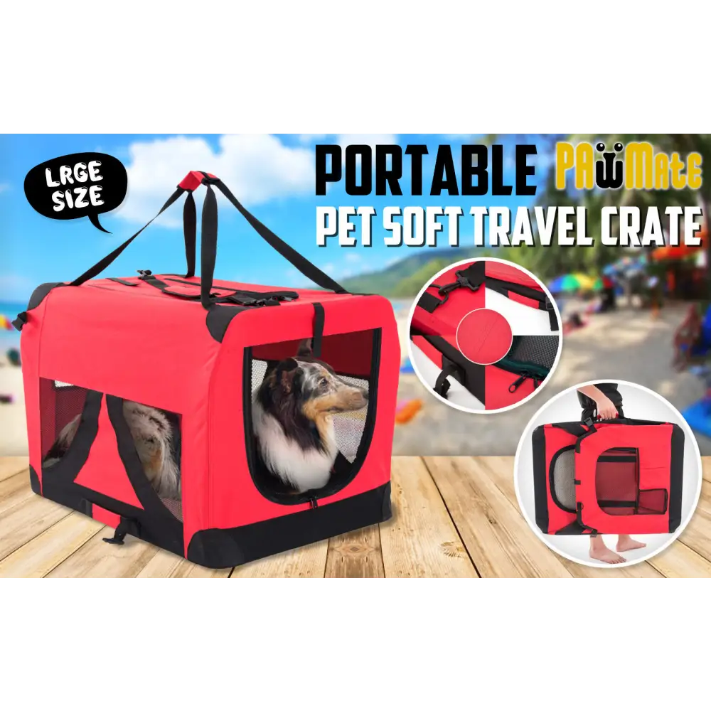 Portable Soft Dog Cage Crate Carrier XL RED - Pet Care > Dog Supplies > Dog Playpens & Gates