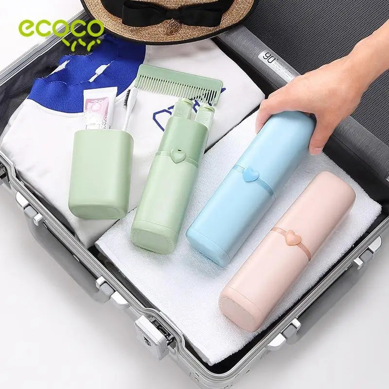 Portable Toothbrush Holder Tooth Mug Toothpaste Cup Bath Travel Box Accessories Set Blue - Home & Garden > Bathroom