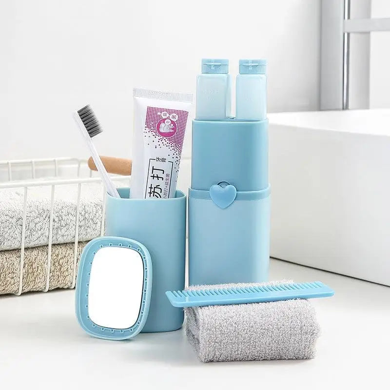 Portable Toothbrush Holder Tooth Mug Toothpaste Cup Bath Travel Box Accessories Set Pink - Home & Garden > Bathroom