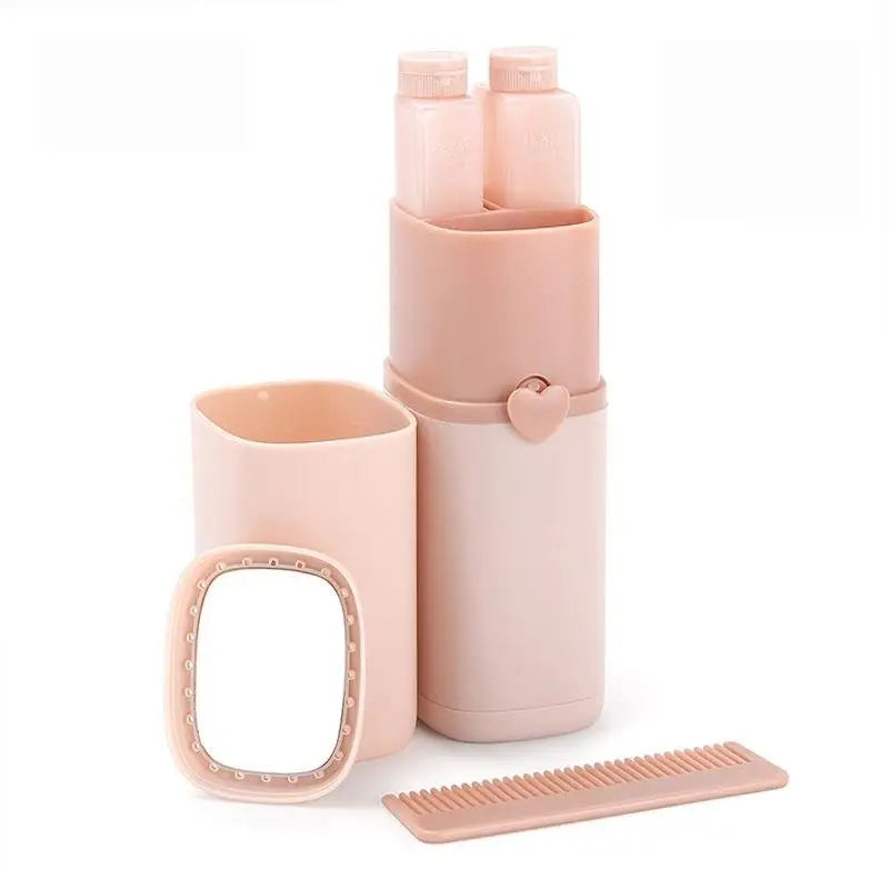 Portable Toothbrush Holder Tooth Mug Toothpaste Cup Bath Travel Box Accessories Set Pink - Home & Garden > Bathroom