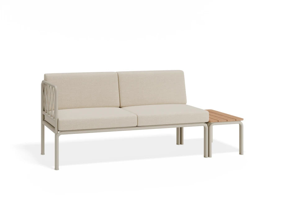 Portella 2 Seater Outdoor Sofa Config E - Beige - Beige + End Cushion - With teak top - white background