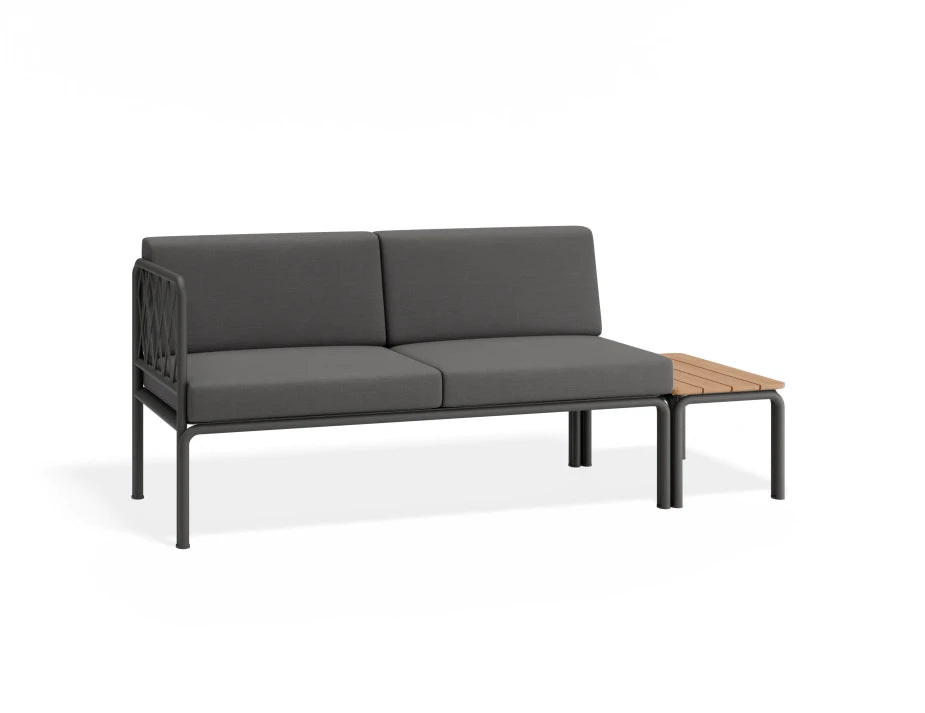 Portella 2 Seater Outdoor Sofa Config E - Charcoal - Dark Grey - With teak top - white background