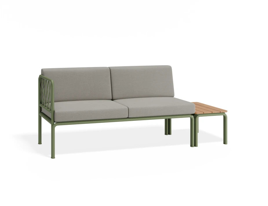 Portella 2 Seater Outdoor Sofa Config E - Sage - Light Grey - With teak top - white background