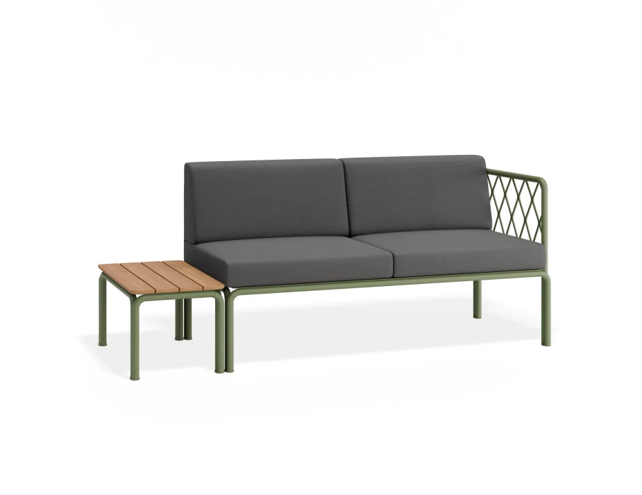 Portella 2 Seater Outdoor Sofa Config F - Sage - Dark Grey - With teak top - white background