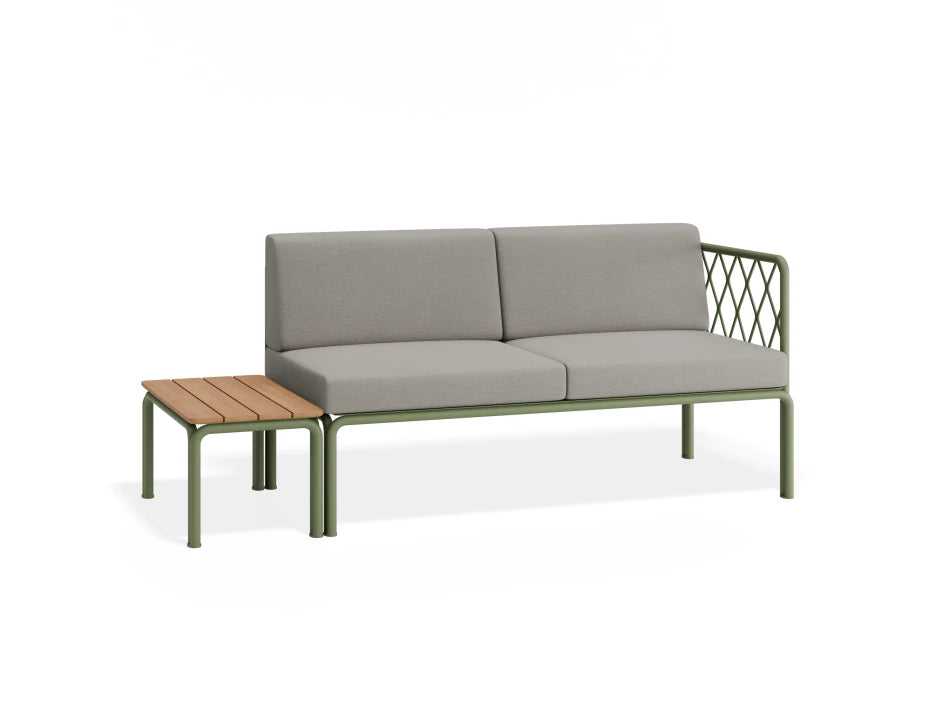 Portella 2 Seater Outdoor Sofa Config F - Sage - Light Grey - With teak top - white background
