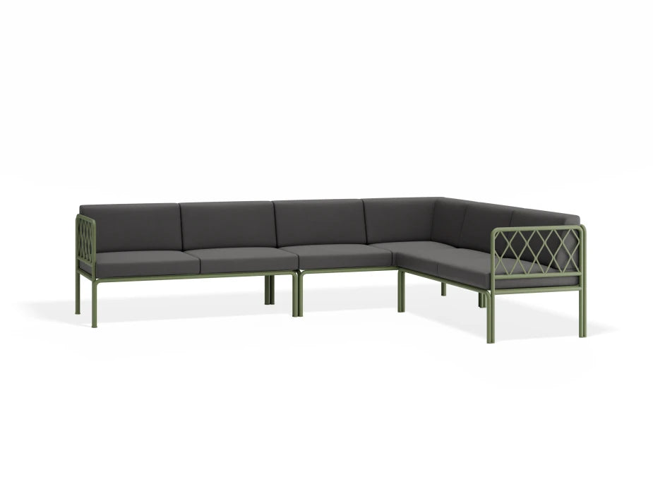 Portella Modular Outdoor Sofa Config D - Sage - Dark Grey - white background