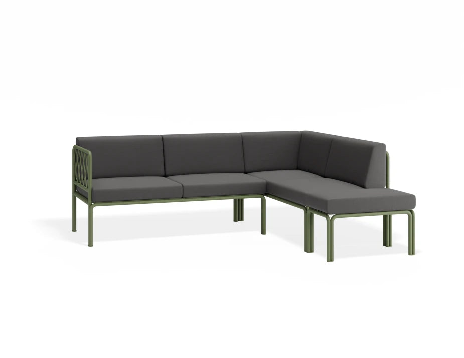 Portella Modular Outdoor Sofa Config G - Sage - Dark Grey - Without teak top - white background