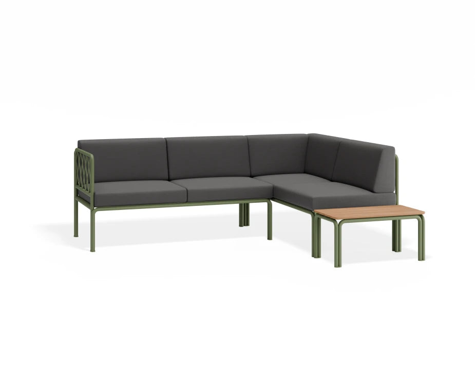 Portella Modular Outdoor Sofa Config G - Sage - Dark Grey - With teak top - white background