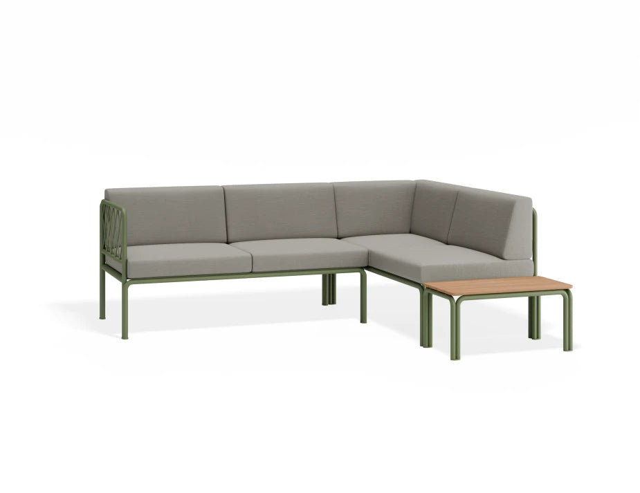 Portella Modular Outdoor Sofa Config G - Sage - Light Grey - With teak top - white background