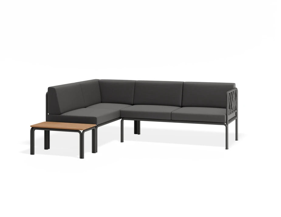 Portella Modular Outdoor Sofa Config H - Charcoal - Dark Grey - With teak top - white background