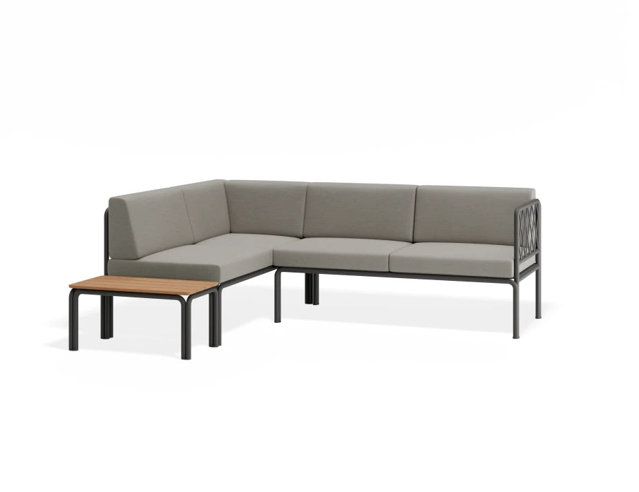 Portella Modular Outdoor Sofa Config H - Charcoal - Light Grey - With teak top - white background