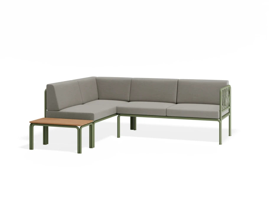 Portella Modular Outdoor Sofa Config H - Sage - Light Grey - With teak top - white background