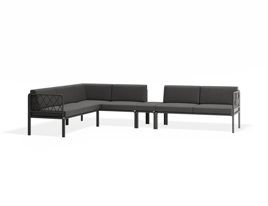 Portella Modular Outdoor Sofa Config I - Charcoal - Dark Grey - Without teak top - white background