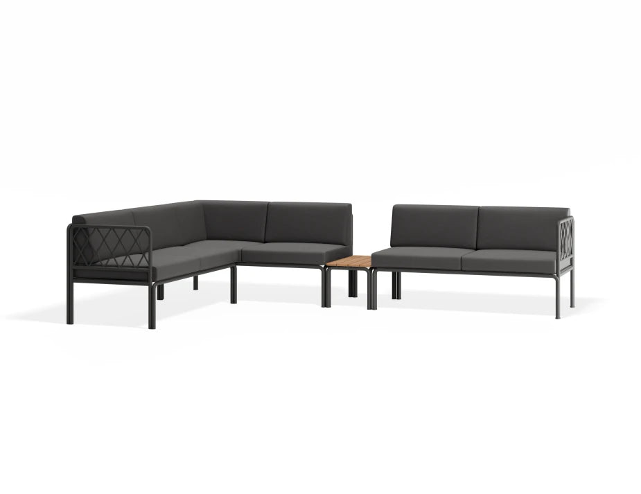 Portella Modular Outdoor Sofa Config I - Charcoal - Dark Grey - With teak top - white background