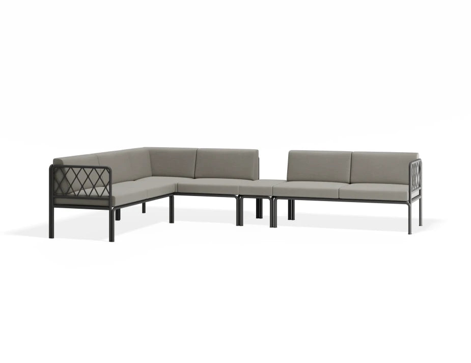Portella Modular Outdoor Sofa Config I - Charcoal - Light Grey - Without teak top - white background