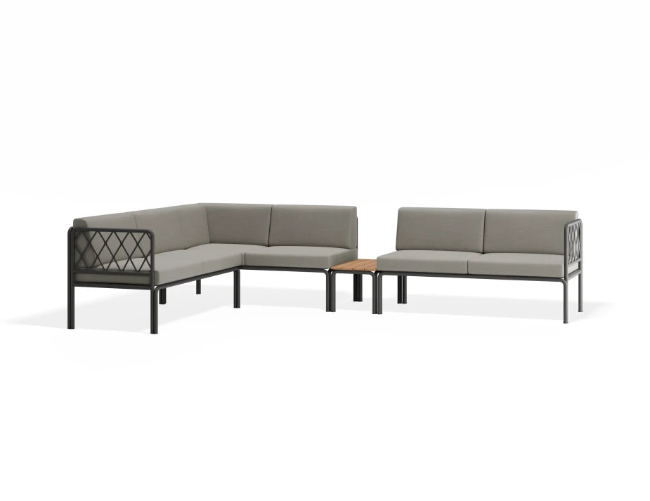 Portella Modular Outdoor Sofa Config I - Charcoal - Light Grey - With teak top - white background