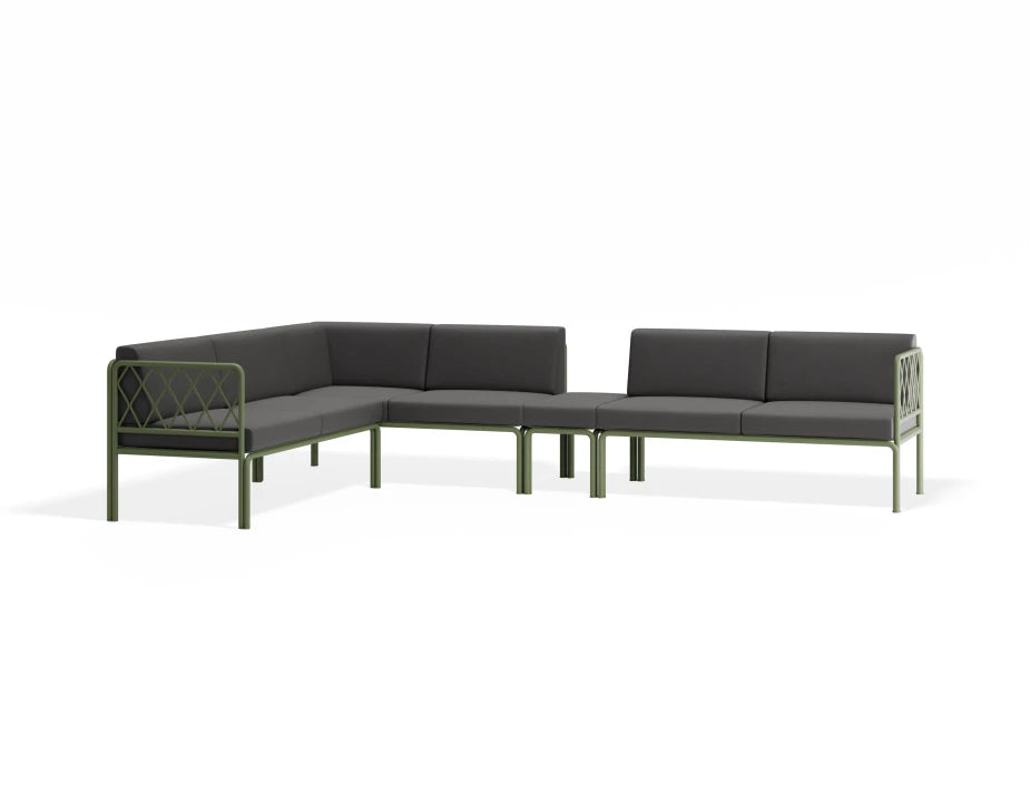Portella Modular Outdoor Sofa Config I - Sage - Dark Grey - Without teak top - white background