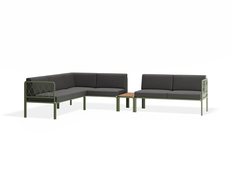 Portella Modular Outdoor Sofa Config I - Sage - Dark Grey - With teak top - white background