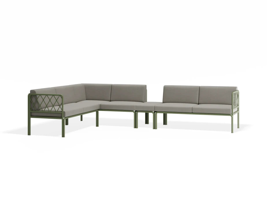 Portella Modular Outdoor Sofa Config I - Sage - Light Grey - Without teak top - white background