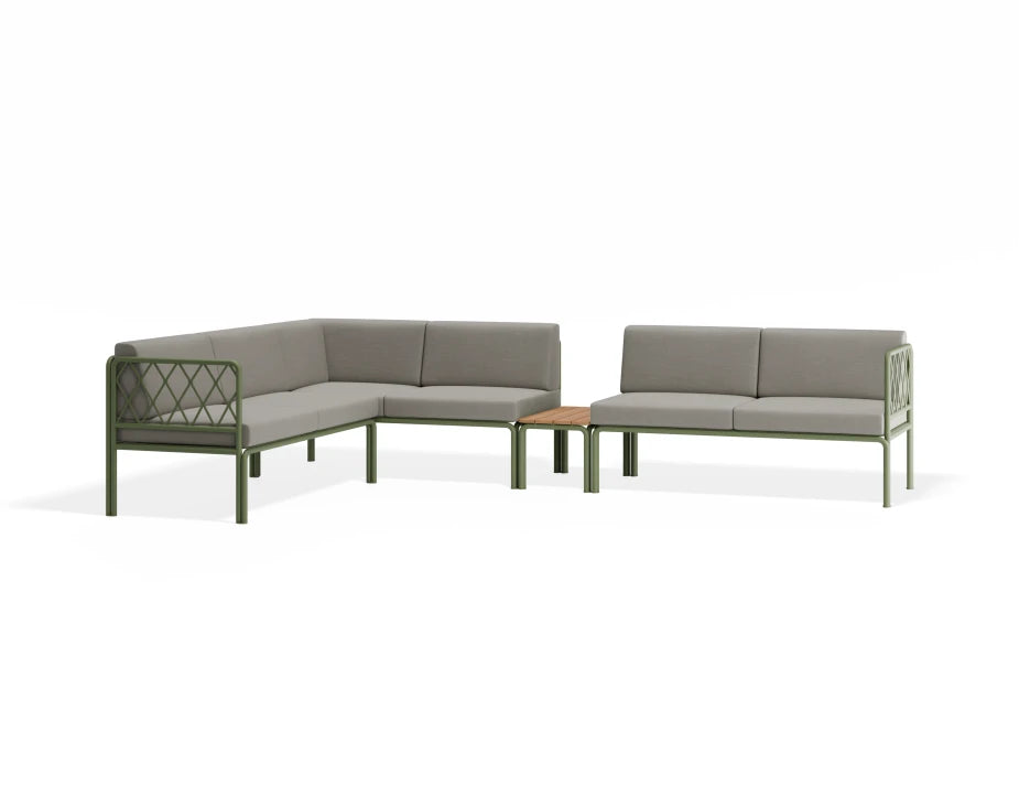 Portella Modular Outdoor Sofa Config I - Sage - Light Grey - With teak top - white background
