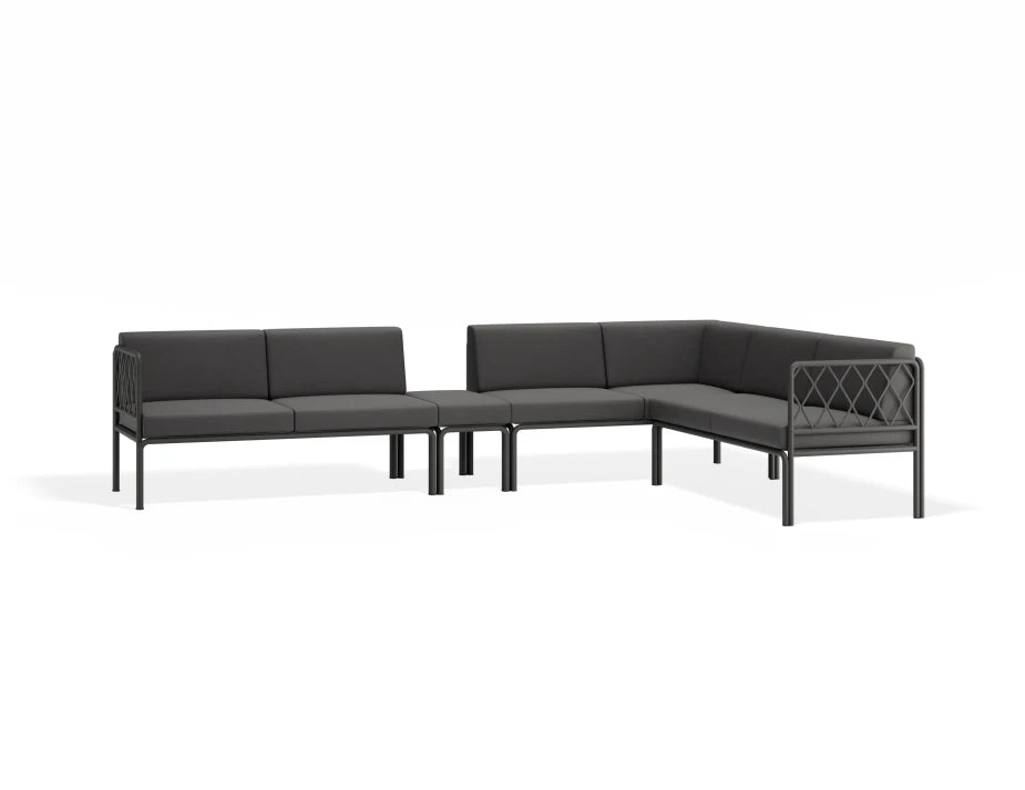 Portella Modular Outdoor Sofa Config J - Charcoal - Dark Grey - Without teak top - white background