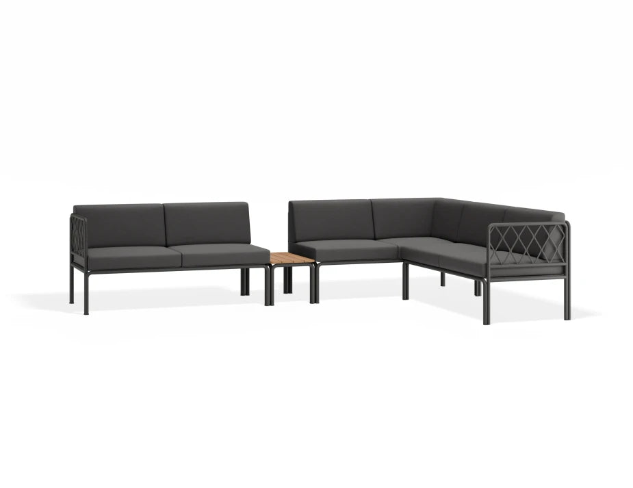 Portella Modular Outdoor Sofa Config J - Charcoal - Dark Grey - With teak top - white background