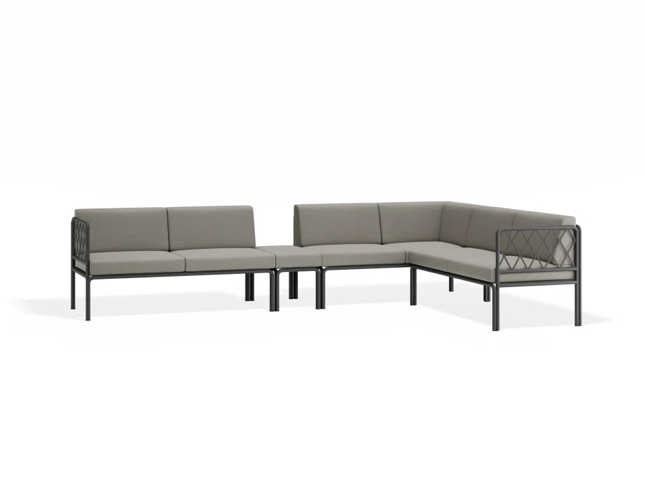 Portella Modular Outdoor Sofa Config J - Charcoal - Light Grey - Without teak top - white background