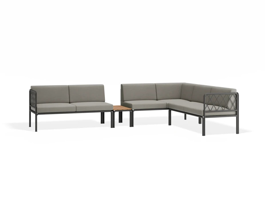 Portella Modular Outdoor Sofa Config J - Charcoal - Light Grey - With teak top - white background