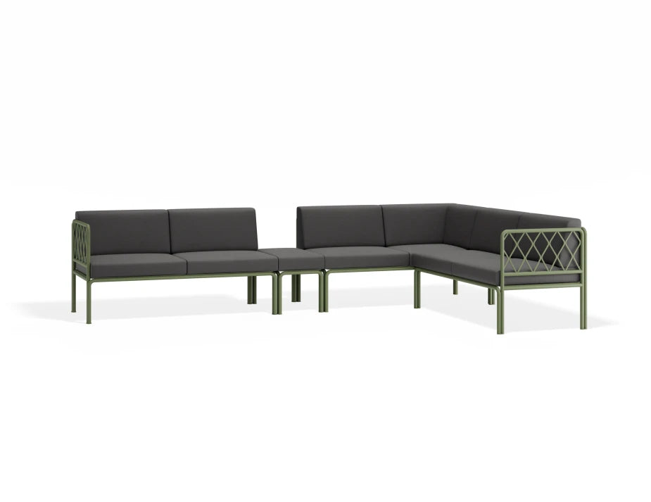 Portella Modular Outdoor Sofa Config J - Sage - Dark Grey - Without teak top - white background