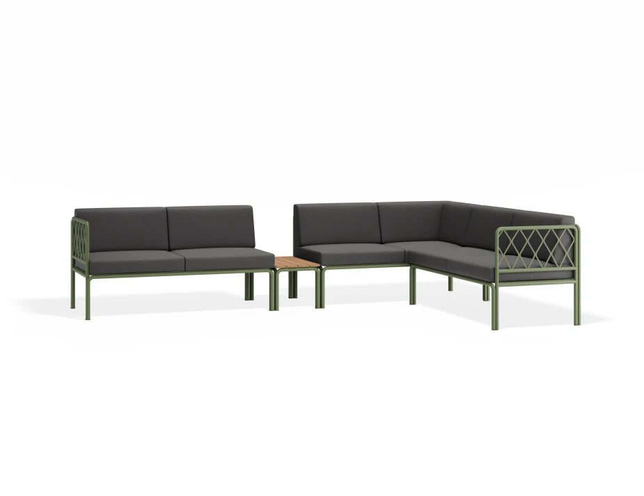 Portella Modular Outdoor Sofa Config J - Sage - Dark Grey - With teak top - white background