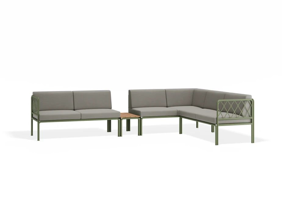 Portella Modular Outdoor Sofa Config J - Sage - Light Grey - With teak top - white background