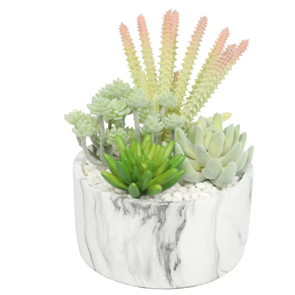 Potted Artificial Succulent Bowl with Marble Pot 20.5cm - Home & Garden > Artificial Plants