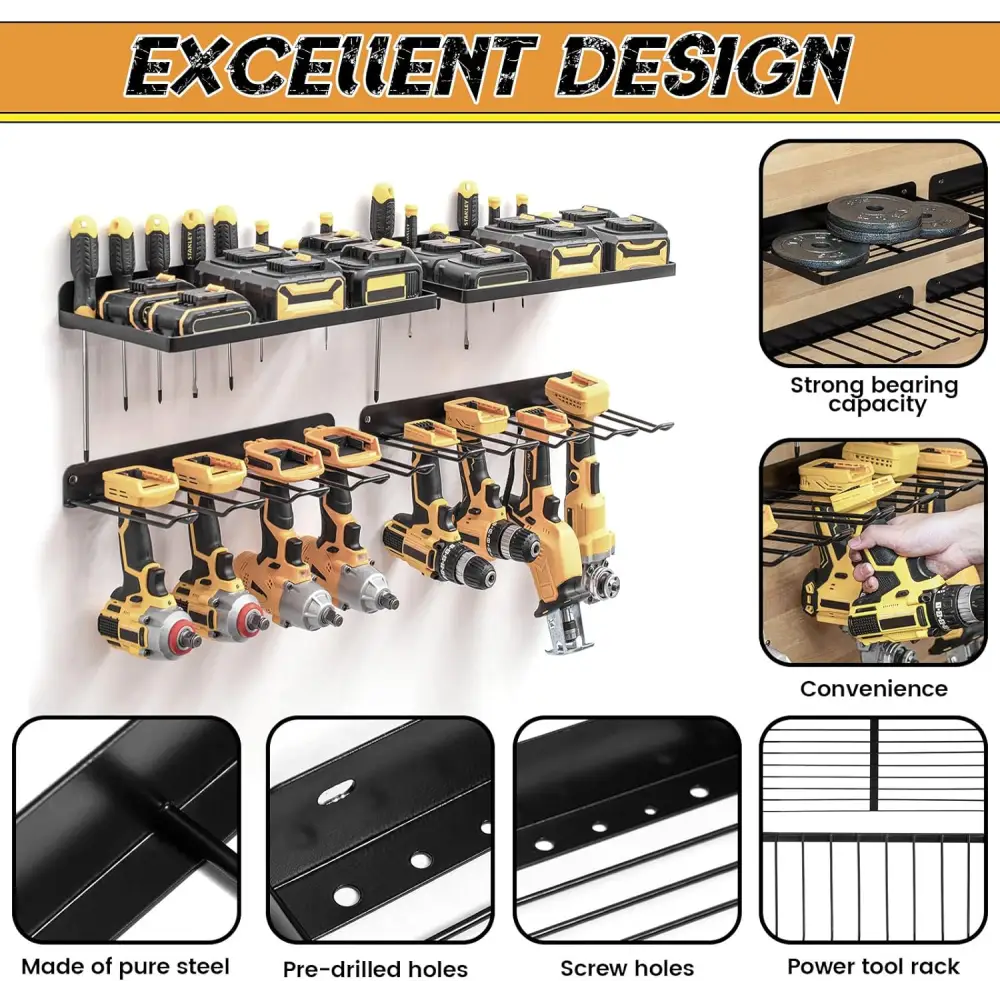Power Tool Organizer Drill Holder Wall Mount Garage Storage Shelves Rack Wall Storage Organizer Set - Home & Garden >
