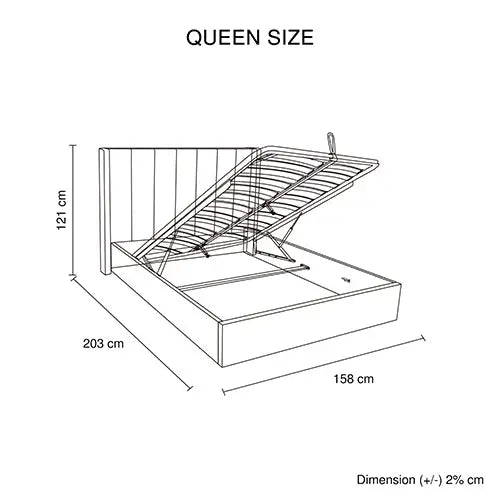 Prado Gas Lift Queen Bed Frame Non-woven Fabric MDF KD Slats - Furniture > Bedroom > Beds & Bed Frames