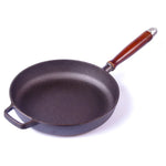 Pre-Seasoned 29cm Cast Iron Fry Pan Cookware Heat-Resistant Wooden Handle - Home & Garden > Kitchenware > Skillets &