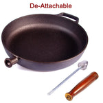 Pre-Seasoned 29cm Cast Iron Fry Pan Cookware Heat-Resistant Wooden Handle - Home & Garden > Kitchenware > Skillets &