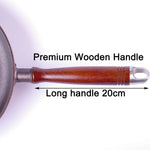 Pre-Seasoned 29cm Cast Iron Fry Pan Cookware Heat-Resistant Wooden Handle - Home & Garden > Kitchenware > Skillets &