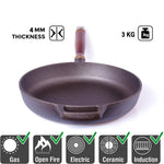 Pre-Seasoned 29cm Cast Iron Fry Pan Cookware Heat-Resistant Wooden Handle - Home & Garden > Kitchenware > Skillets &