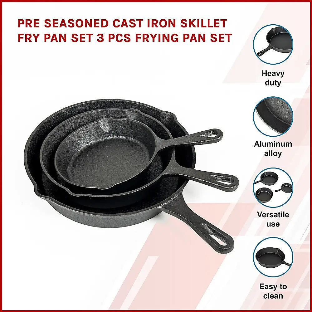 Pre Seasoned Cast Iron Skillet Fry Pan Set 3 Pcs Frying Pan Set - Home & Garden > Kitchenware