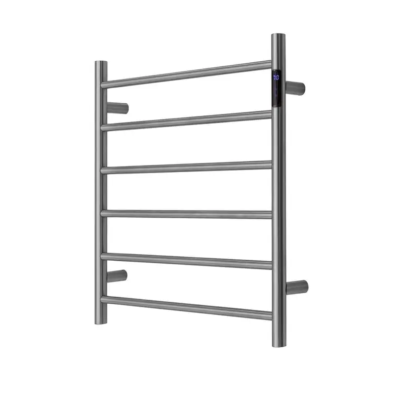 Premium Brushed Chrome Heated Towel Rack with LED control- 6 Bars Round Design AU Standard 650x620mm Wide - Home &