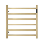 Premium Brushed Gold Heated Towel Rack with LED control- 6 Bars Square Design AU Standard 650x620mm Wide - Home &