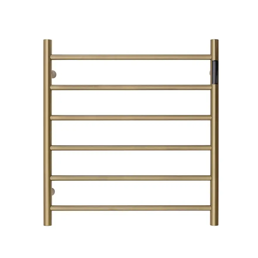 Premium Brushed Gold Heated Towel Rack with LED control- 6 Bars Round Design AU Standard 650x620mm Wide - Home & Garden