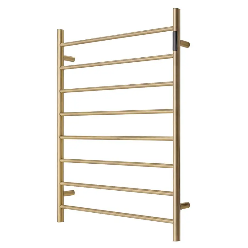 Premium Brushed Gold Heated Towel Rack with LED control- 8 Bars Round Design AU Standard 1000x850mm Wide - Home &