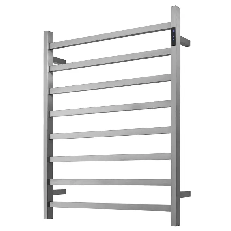 Premium Brushed Nickel Heated Towel Rack with LED control - 8 Bars Square Design AU Standard 1000x850mm Wide - Home &