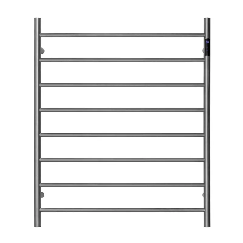Premium Brushed Nickel Heated Towel Rack with LED control- 8 Bars Round Design AU Standard 1000x850mm Wide - Home &