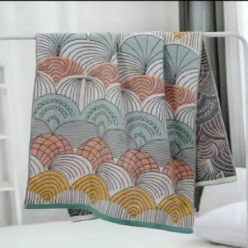Premium Cartoon Animal Print Gauze Bath Towel - 70x140cm Soft Absorbent(Japanese Fan Leaf Green 70*140) - Home & Garden
