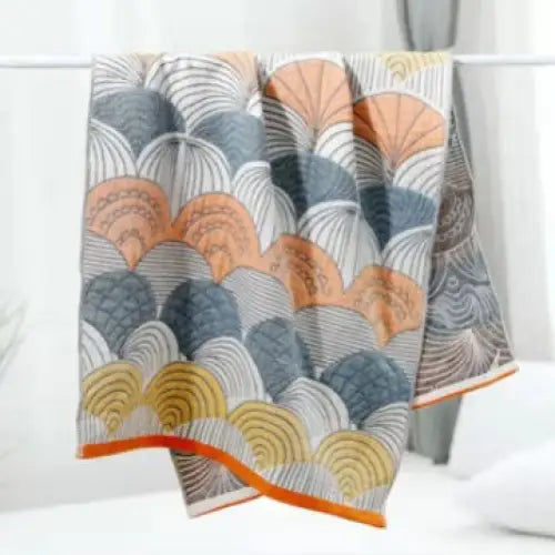 Premium Cartoon Animal Print Gauze Bath Towel - 70x140cm Soft Absorbent(Japanese Fan Leaf Orchid 70*140) - Home &