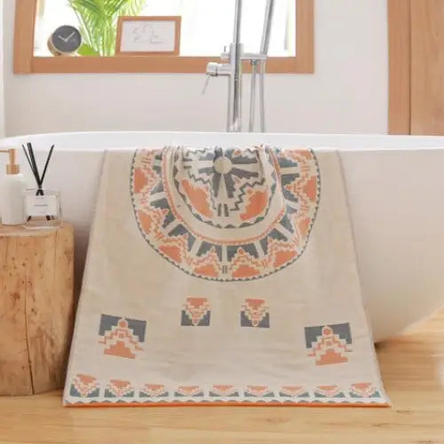 Premium Cartoon Animal Print Gauze Bath Towel - 70x140cm Soft Absorbent(Big round flower 70*140) - Home & Garden >