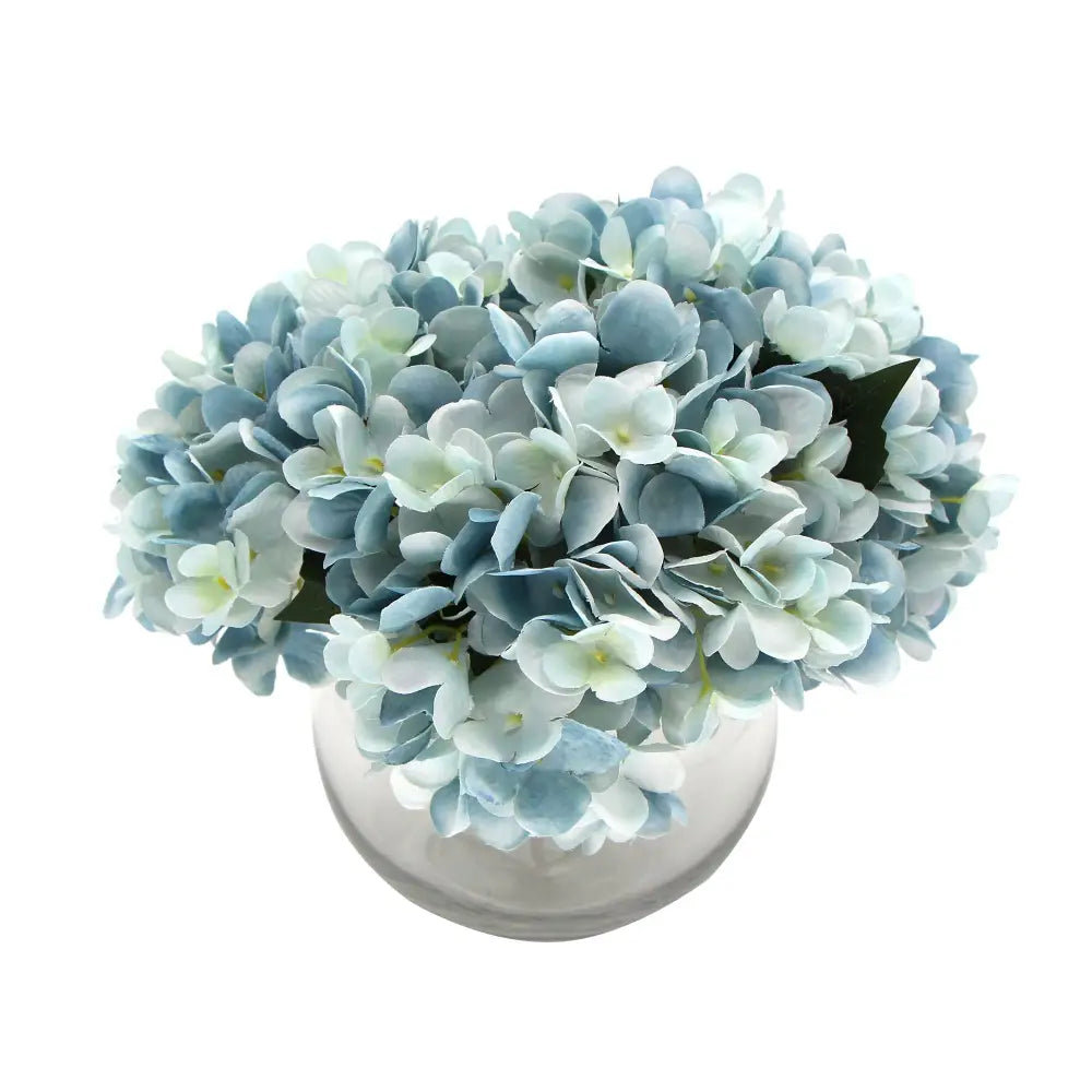 Premium Faux Hydrangea With Glass Vase (Artificial Flowering Blue Hydrangea) 23cm - Home & Garden > Home & Garden Others